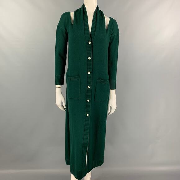 MONSE Size XS Green Knitted Merino Wool Open- Back Halterneck Long Cardigan - Picture 1 of 1